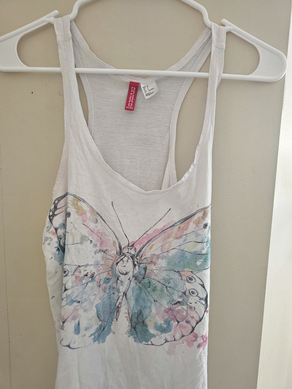 H&M White Tank Top with Watercolor Butterfly